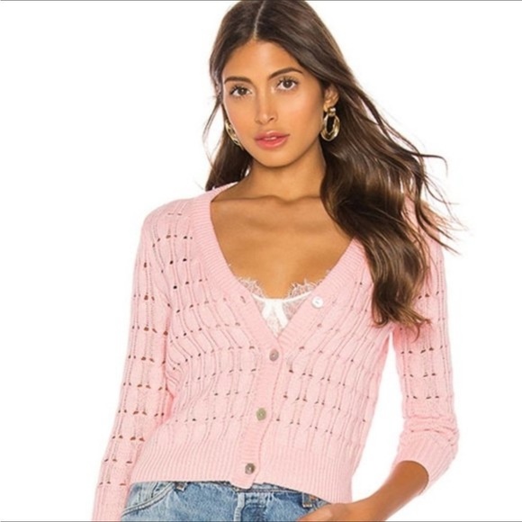 LPA Women’s Rosie Knit Cardigan Pink Size Small Button Down 3/4 Sleeve V Neck - Picture 1 of 9